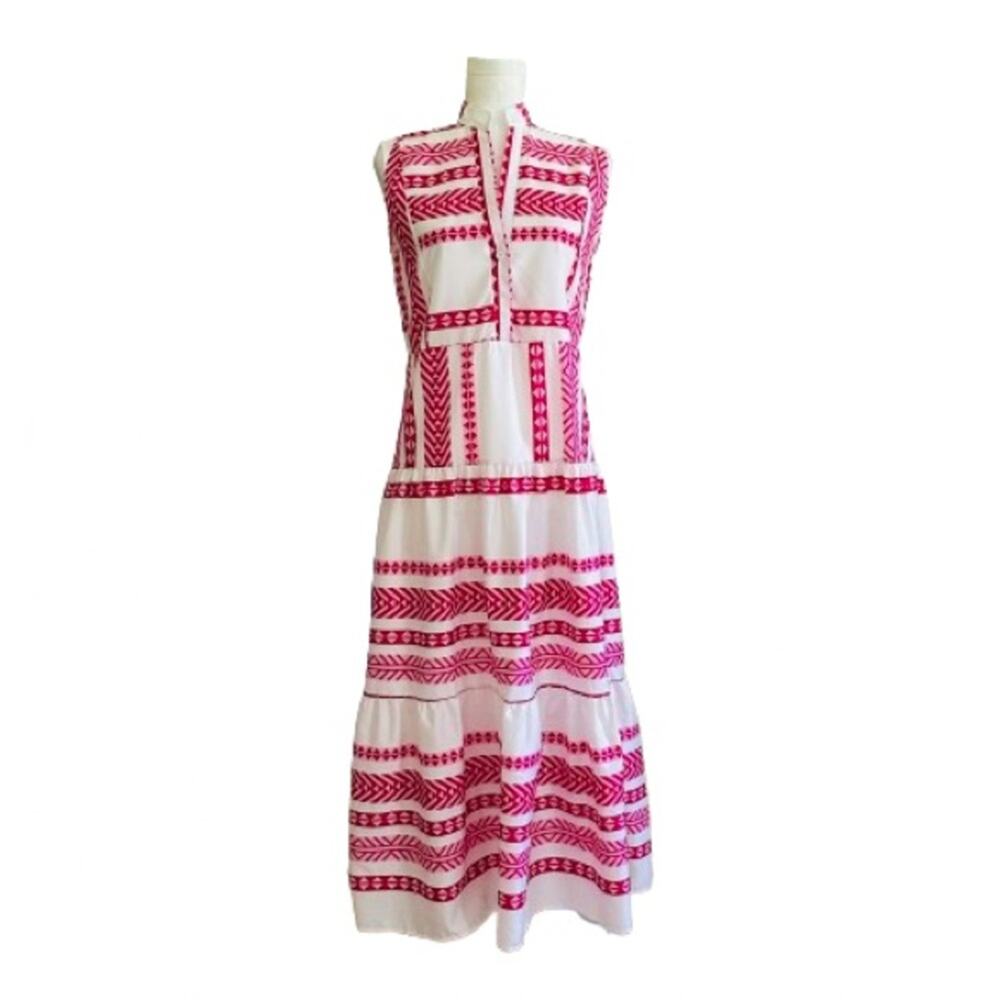 Elegant Pink and White Maxi Dress